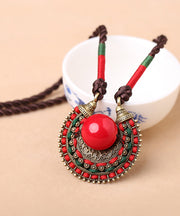 Women Alloy Gem Stone Hand Knitting Pendant Necklace