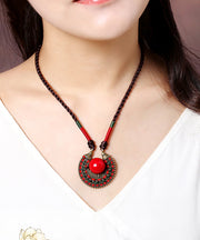 Women Alloy Gem Stone Hand Knitting Pendant Necklace