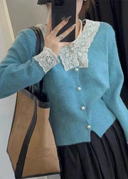 Women Apricot Button Lace Patchwork Cotton Knit Coats Fall