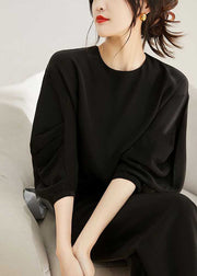 Women Apricot O-Neck Wrinkled Chiffon Top Long Sleeve