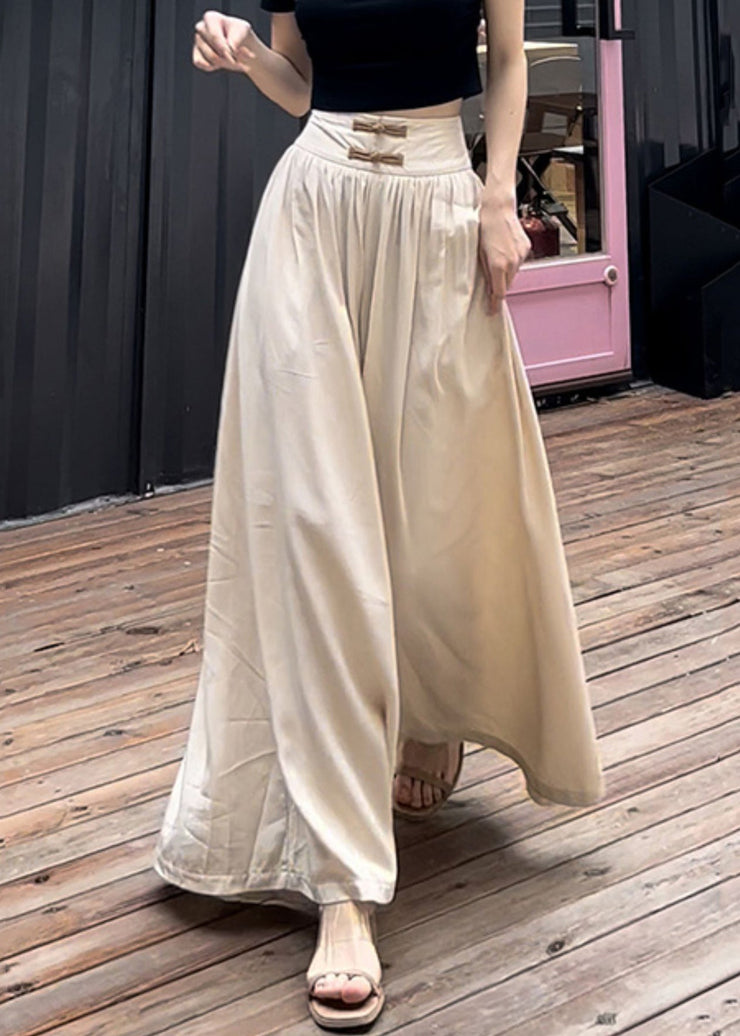 Women Apricot Wrinkled High Waist Cotton Pants Spring