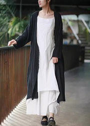 Women Beige Tasseled Pockets Linen Cardigan Long Sleeve