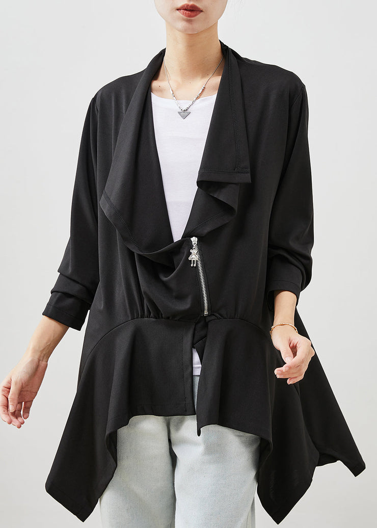 Women Black Asymmetrical Patchwork Cotton Cardigan Spring