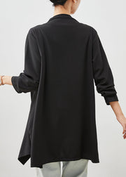 Women Black Asymmetrical Patchwork Cotton Cardigan Spring