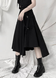 Women Black Asymmetrical Patchwork High Waist Sashes A Line Skirt Fall