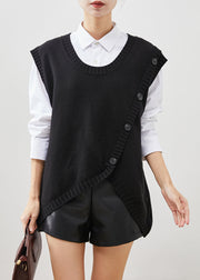 Women Black Asymmetrical Patchwork Knit Vest Top Fall