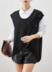 Women Black Asymmetrical Patchwork Knit Vest Top Fall