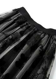 Women Black Butterfly Elastic Waist Tulle A Line Skirts Spring