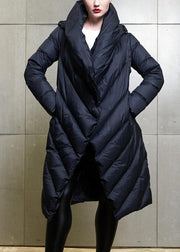 Women Black Button Patchwork Duck Down Coat Winter