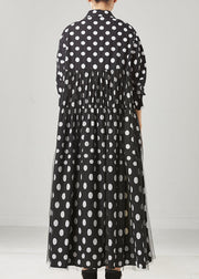 Women Black Dot Print Bow Tullle Long Dresses Spring