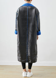 Women Black Fleece Wool Lined Wear On Both Sides Faux Leather Coat Outwear Winter