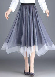 Women Black Grey Asymmetrical Wrinkled Tulle Skirt Spring