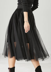 Women Black High Waist Patchwork Tulle Velvet Dress Spring