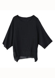 Women Black O Neck Patchwork Silk Tops Summer