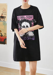 Women Black Oversized Original Design Print Cotton Tanks Summer