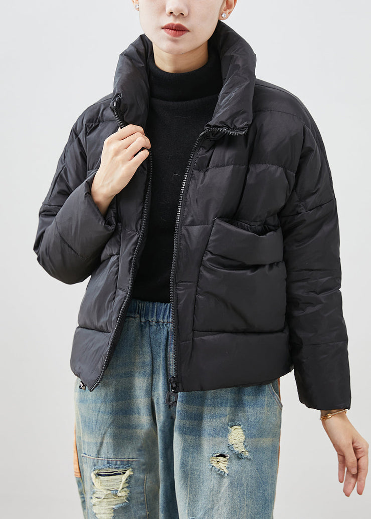 Women Black Oversized Pockets Duck Down Jackets Winter