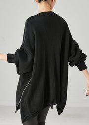 Women Black Oversized Side Open Knit Sweaters Spring