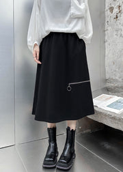 Women Black Side Open High Waist Patchwork Cotton A Line Skirts Fall