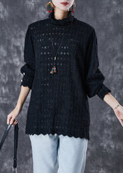 Women Black Turtle Neck Knit Shirt Tops Fall