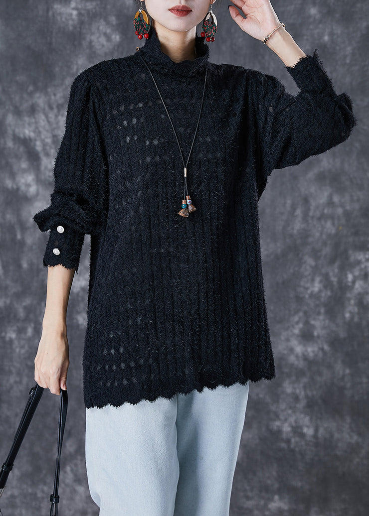 Women Black Turtle Neck Knit Shirt Tops Fall