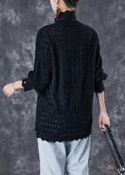 Women Black Turtle Neck Knit Shirt Tops Fall