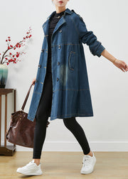 Women Blue Oversized Double Breast Denim Trench Coats Fall