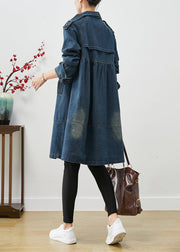 Women Blue Oversized Double Breast Denim Trench Coats Fall