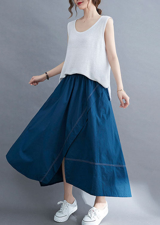 Women Blue Wrinkled Asymmetrical Patchwork Cotton Skirts Summer