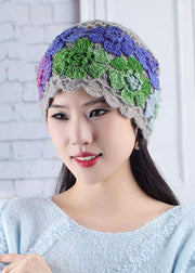 Women Brown Floral Knitted Cotton Bonnie Hat