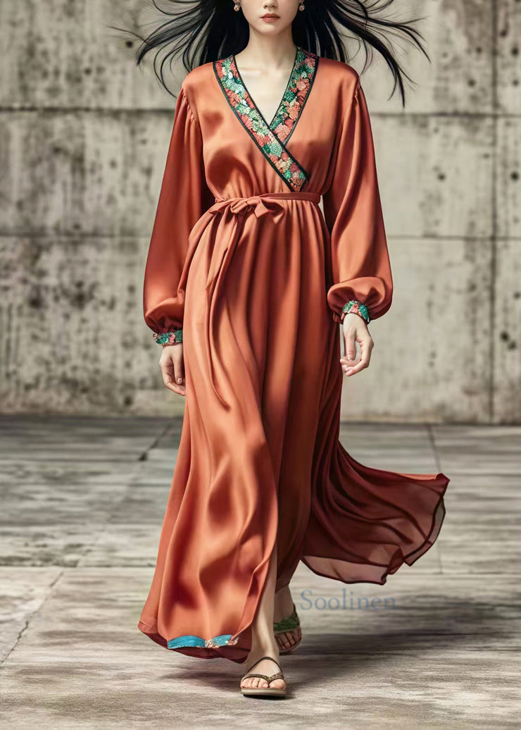 Women Caramel Silm Fit Draping Silk Holiday Dress Spring