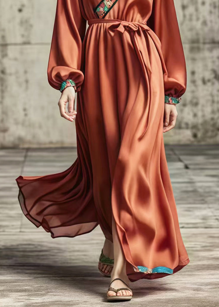 Women Caramel Silm Fit Draping Silk Holiday Dress Spring