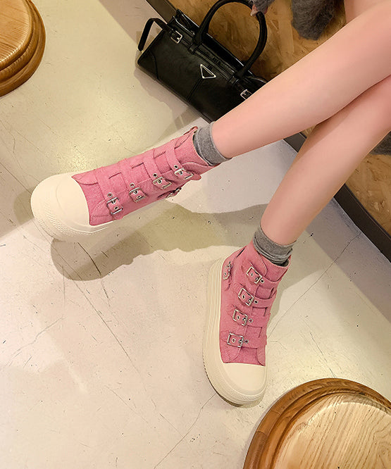 Women Casual Platform Canvas Boots Pink