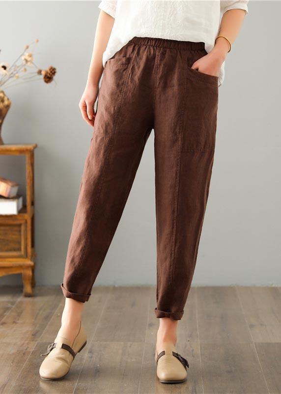 Women Chocolate Cotton Linen Summer Pants - SooLinen