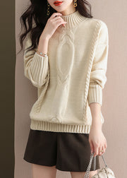 Women Coffee Half Hign Neck Thick Patchwork Knitted Sweaters Fall