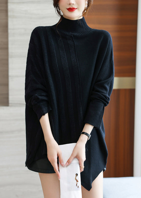 Women Coffee Half Turtleneck Asymmetrical Knit Sweaters Spring