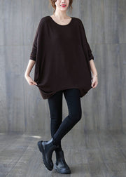 Women Chocolate O-Neck Oversized Cotton Shirt Top Batwing Sleeve