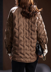 Women Coffee Peter Pan Collar Button Duck Down Coats Winter