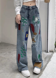 Women Denim Blue Tie Dye High Wais Pants