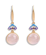 Women Gold Copper Overgild Auspicious Clouds Chalcedony Drop Earrings