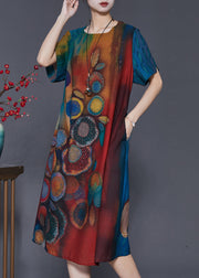 Women Gradient Color Print Silk Maxi Dresses Summer