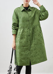 Women Grass Green Oversized Patchwork Fine Cotton Filled Coats Winter