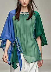 Women Green Asymmetrical Patchwork Shirt Fall