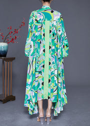 Women Green Asymmetrical Print Chiffon Ankle Dress Spring