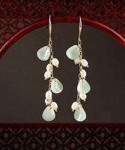 Women Green Copper Pearl Coloured Glaze Drop Earrings