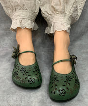 Women Green Hollow Out Genuine Leather Flat Feet Shoes