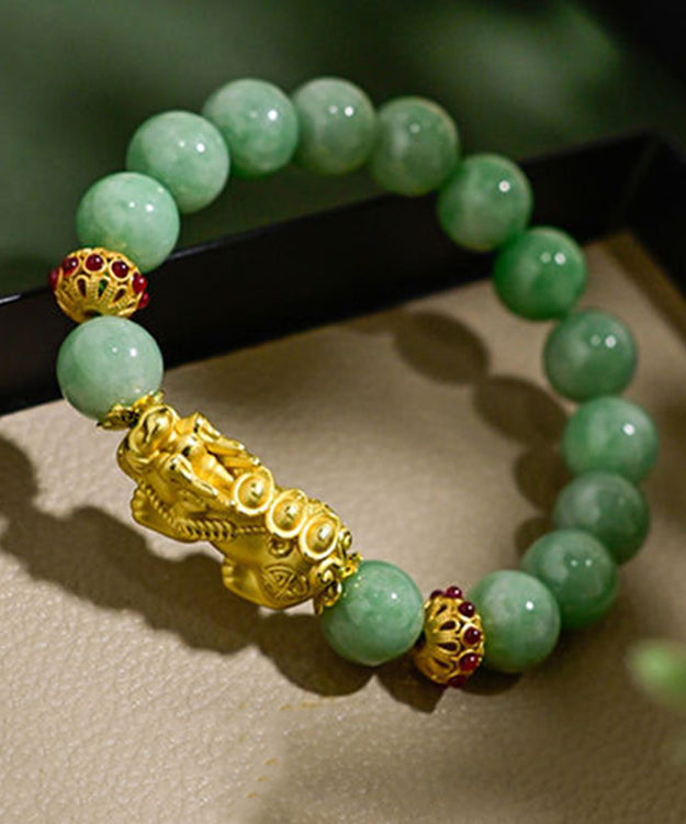 Women Green Overgild Jade A Mythical Wild Animal Bracelet