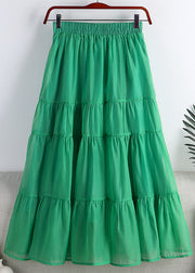 Women Green Patchwork High Waist Tulle A Line Skirts Summer