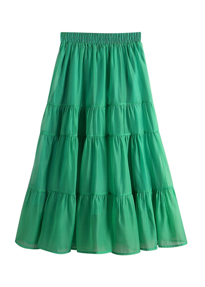 Women Green Patchwork High Waist Tulle A Line Skirts Summer