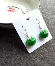 Women Green Sterling Silver Jade Drop Earrings