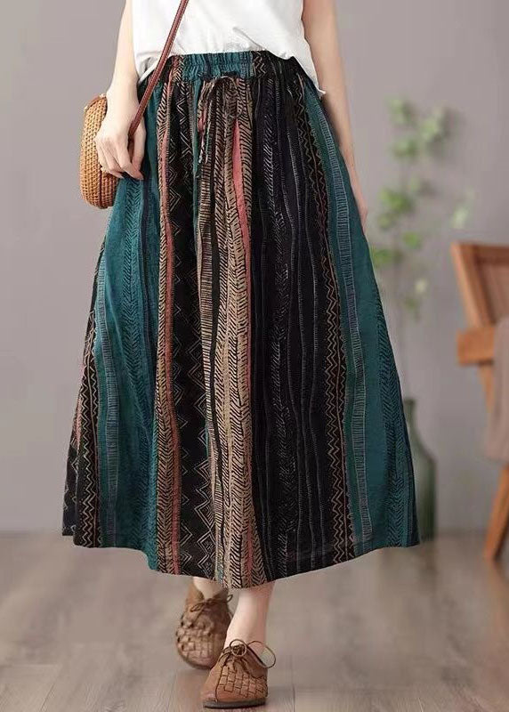 Women Green Wrinkled Patchwork Linen A Line Skirts Summer